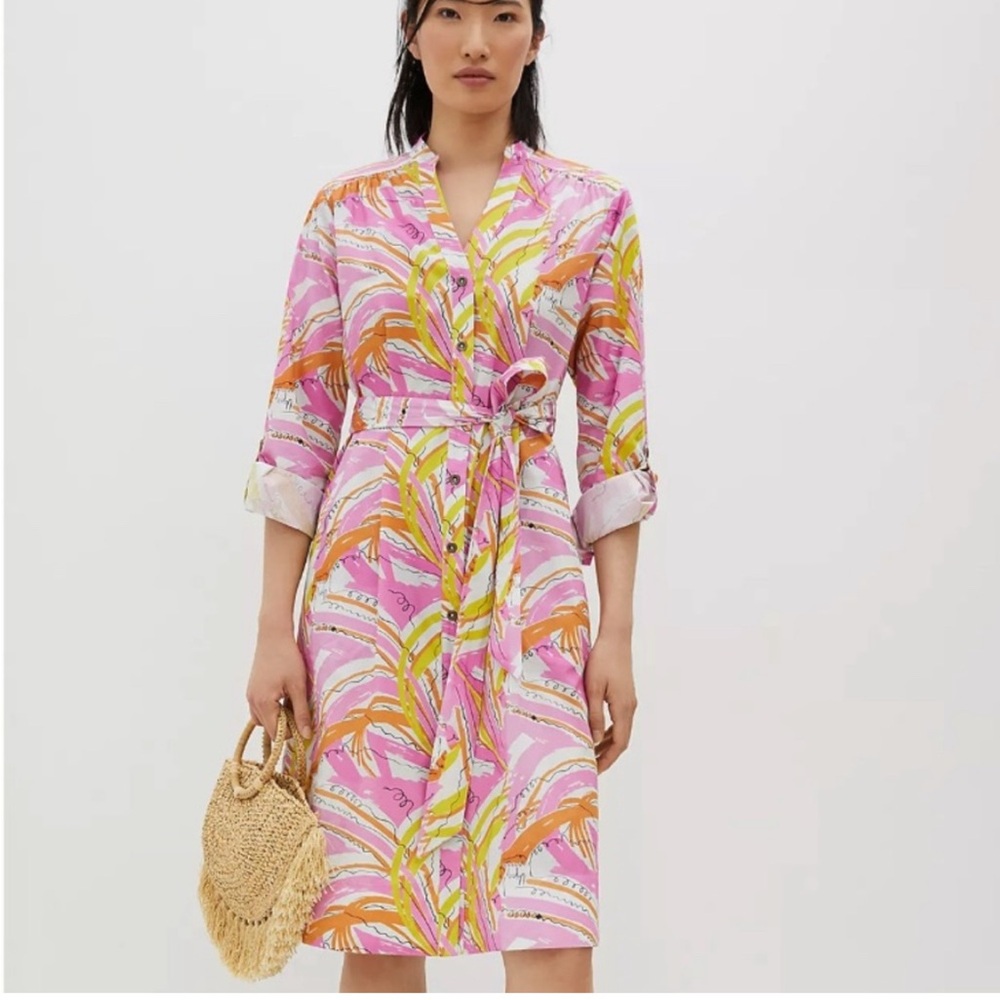 Anthropologie Pink and Orange Long Sleeve Dress